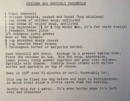 Chicken and Broccoli Recipe Card