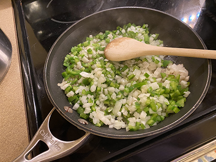 Sauteeing the Onion and Green Pepper